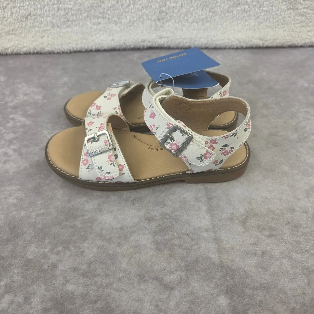 Stride Rite Alina White Pnk Floral Buckle Sandals Toddler Girls SZ 11M BG037001